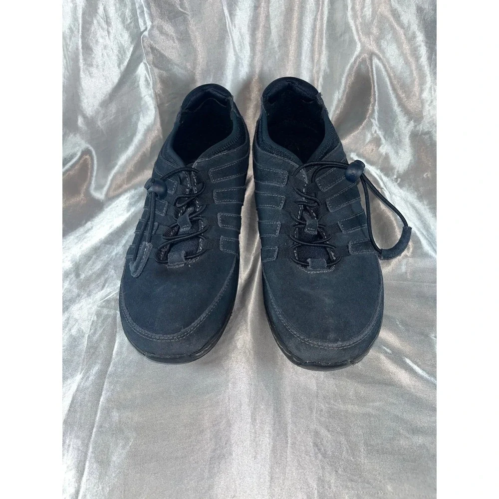 Aetrex Berries Women‎ 8.5 Navy Leather Bungee Slip On Sneakers Slip Resistant